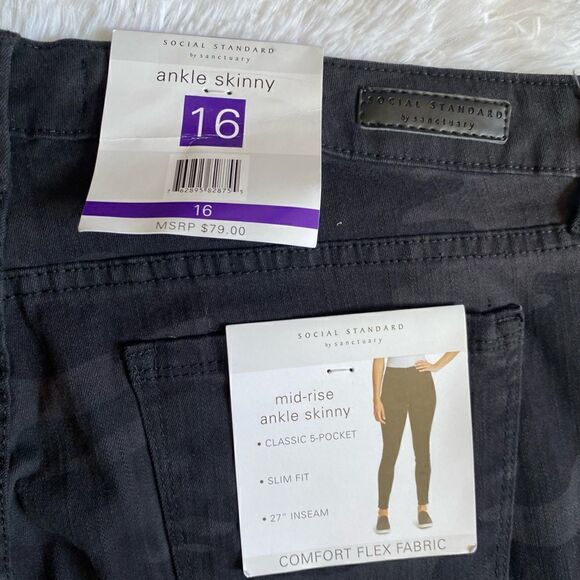 Social Standard by Sanctuary Jeans New Camo Mis Rise Ankle Skinny Womens Size 16 - Picture 6 of 11